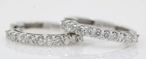 SONIA B. BITTON 14K WHITE GOLD 1 TCW NATURAL DIAMOND HOOP EARRINGS 0.8" ~ 4.3GR (1 of 2)