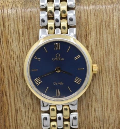 OMEGA DE VILLE TWO TONE 24MM BLUE DIAL QUARTZ WOMAN'S WATCH (1 of 2)