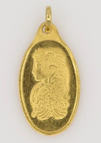 PAMP SUISSE .9999 5 GRAM FINE GOLD LADY FORTUNA OVAL BAR PENDANT (1 of 2)