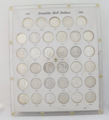 35 FRANKLIN HALF DOLLAR 90% SILVER COINS 1948 TO 1963 D P S COLLECTION (1 of 2)