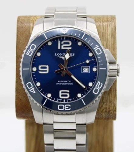 LONGINES HYDROCONQUEST 43MM BLUE DATE DIAL STAINLESS WATCH W/ BOX L3.782.4.96.6 (1 of 2)