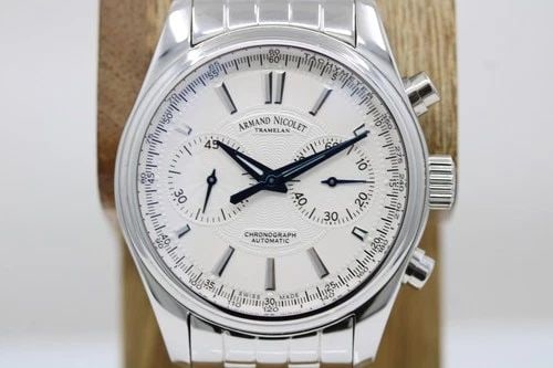 ARMAND NICOLET TRAMELAN CHRONO AUTOMATIC 43MM WHITE DIAL WATCH AN9644-2-53540 (1 of 2)