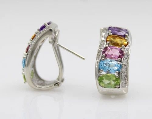 LE VIAN 14K WHITE GOLD DIAMOND & MULTICOLOR GEMSTONE EARRINGS: LE VIAN 14K WHITE GOLD DIAMOND & MULTICOLOR GEMSTONE EARRINGS LE VIAN 14K WHITE GOLD DIAMOND & MULTICOLOR GEMSTONE EARRINGS Description Le Vian 14K White Gold Diamond & Multicolor Gemstone Earrings It