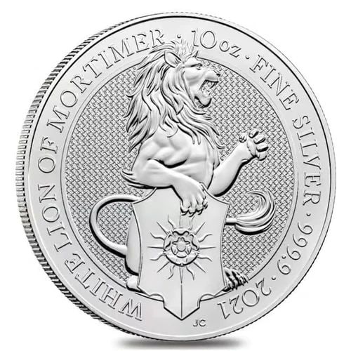 2021 GREAT BRITAIN QUEENS BEAST LION OF MORTIMER 10 OZ .9999 SILVER COIN (1 of 2)