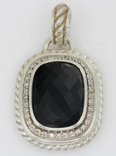 DAVID YURMAN STERLING SILVER BLACK ONYX & DIAMOND ALBION ENHANCER PENDANT XL (1 of 2)