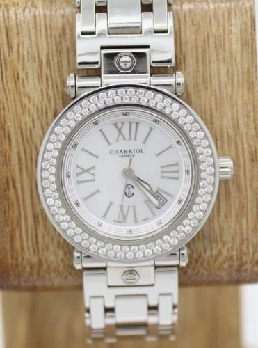 CHARRIOL ROTONDE DIAMOND BEZEL 30MM MOP DATE DIAL QUARTZ WATCH: CHARRIOL ROTONDE DIAMOND BEZEL 30MM MOP DATE DIAL QUARTZ WATCH Description Charriol Rotonde Diamond Bezel 30mm MOP Date Dial Quartz Watch RT30 The watch has been used previously. The watch may have so