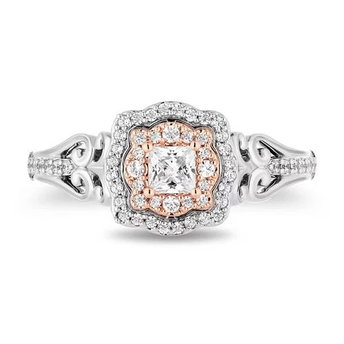 DISNEY 14K TWO-TONE GOLD BELLE PRINCESS-CUT DIAMOND ORNATE ENGAGEMENT RING SZ 10 (1 of 2)