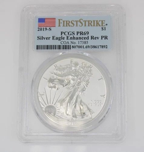 2019-S US SILVER EAGLE ENHANCED REV PROOF FIRST STRIKE PCGS PR69 COA 17385 (1 of 2)
