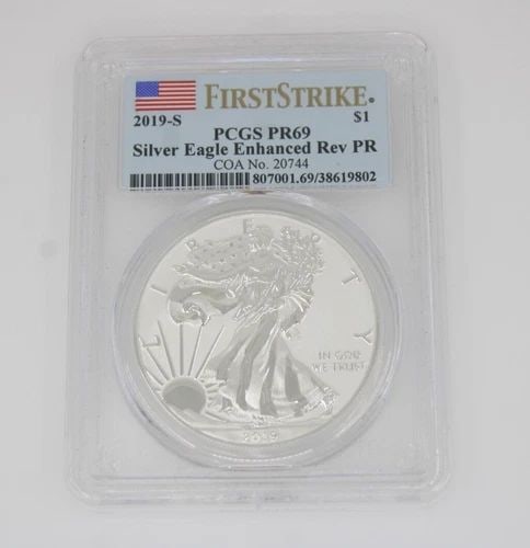 2019-S US SILVER EAGLE ENHANCED REV PROOF FIRST STRIKE PCGS PR69 COA 20744 (1 of 2)