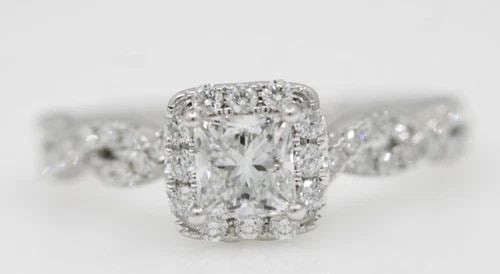 LEO 14K WHITE GOLD LAB CREATED GSI 1.16 TCW HALO DIAMOND ENGAGEMENT RING SZ 7.5 (1 of 2)