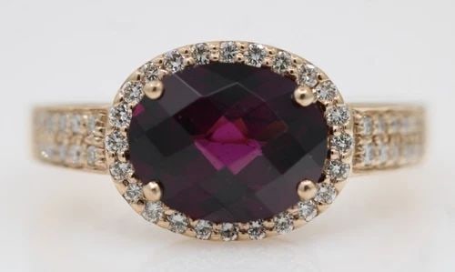 LEVIAN 14K ROSE GOLD EAST WEST RHODOLITE GARNET & HALO DIAMOND RING SIZE 8 (1 of 2)