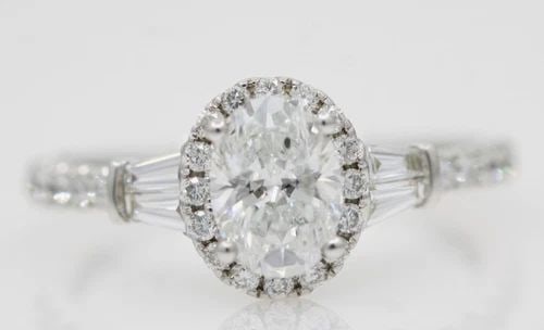 HELZBERG 14K WHITE GOLD 1.25 TCW LAB GROWN DIAMOND HALO ENGAGEMENT RING SIZE 6 (1 of 2)