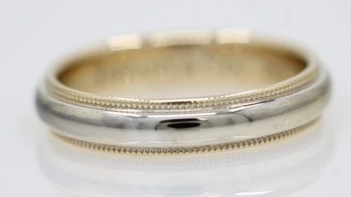 TIFFANY & CO. 18K TWO TONE 4MM MILGRAIN WEDDING BAND RING SIZE 6 - 4.3 GRAMS (1 of 2)
