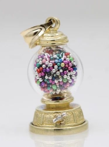14K YELLOW GOLD 3D MOVEABLE GUMBALL MACHINE GLASS PENDANT (1 of 2)