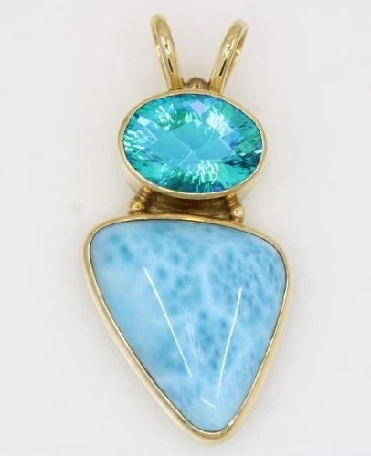 SAJEN 18K YELLOW GOLD BLUE GEMSTONE PENDANT 1.6" ~ 10.2 GRAMS (1 of 2)