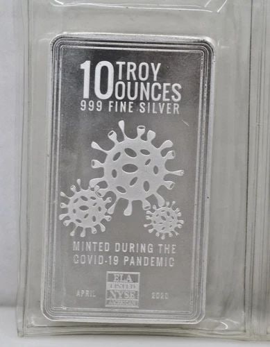 10 OZ .999 FINE SILVER BAR - ENVELA CORP - COVID 2020 VIRUS PANDEMIC APRIL (1 of 2)