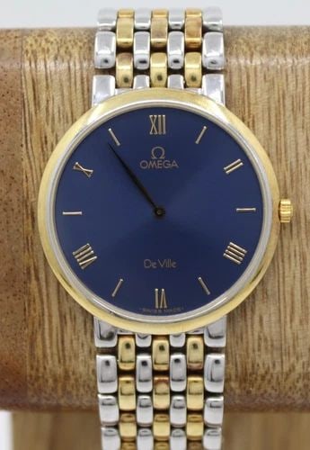 OMEGA DEVILLE TWO-TONE 32MM BLUE DIAL STAINLESS STEEL QUARTZ WATCH 395.2378 (1 of 2)