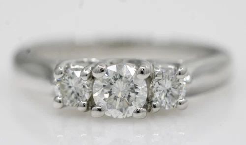 PLATINUM 0.72 TCW NATURAL DIAMOND 3-STONE ENGAGEMENT RING SIZE 5.5 - 5.7 G (1 of 2)