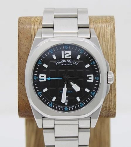 ARMAND NICOLET JH9 TRAMELAN 40MM BLACK DATE DIAL AUTOMATIC WATCH W/ BOX A660HAA (1 of 2)