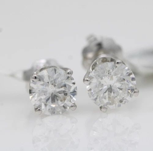 14K WHITE GOLD IGI CERT 1 TCW NATURAL DIAMOND STUD SCREW BACK EARRINGS (1 of 2)