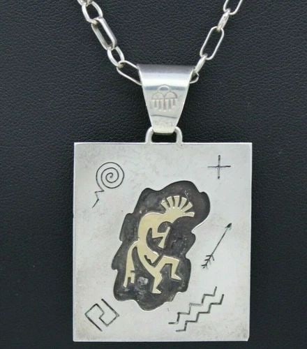 HOPI VICTOR COOCHWYTEWA STERLING SILVER & 14K REVERSIBLE PENDANT W/ 16" NECKLACE (1 of 2)