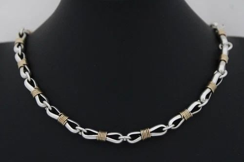 UNIQUE 14K GOLD & STERLING SILVER 7MM HANDMADE CHAIN 18" NECKLACE ~ 80.8 GRAMS (1 of 2)