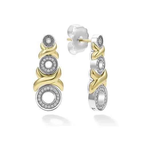 LAGOS EMBRACE STERLING SILVER & 18K YELLOW GOLD OXOXO DIAMOND DROP EARRINGS (1 of 2)