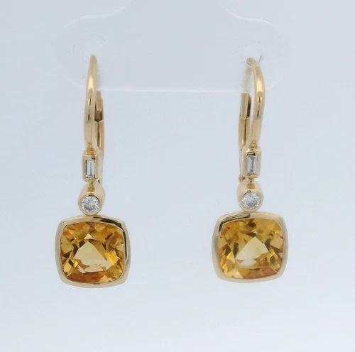 EFFY 14K YELLOW GOLD CITRINE & DIAMOND LEVER BACK EARRINGS (1 of 2)