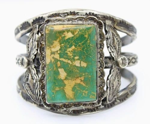 NAVAJO TJ TOMMY JACKSON STERLING SILVER GREEN TURQUOISE CUFF BRACELET 7" ~128.3G (1 of 2)