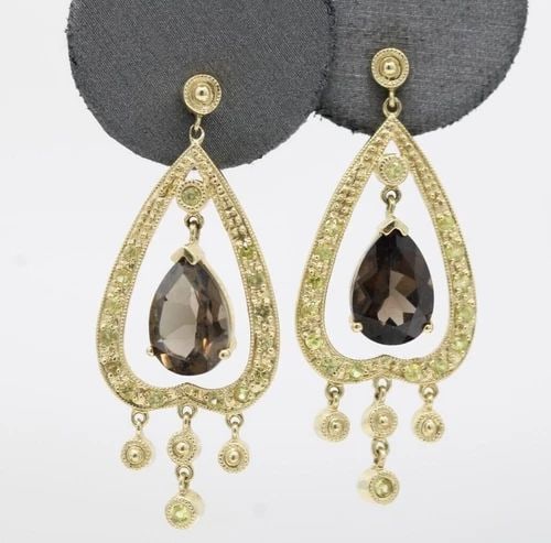 LEVIAN 14K YELLOW GOLD SMOKY QUARTZ & YELLOW SAPPHIRE DANGLE EARRINGS (1 of 2)