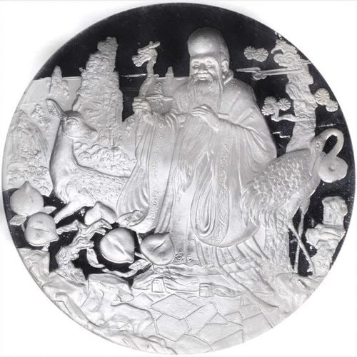 1987 SHOU XING GOD OF LONGEVITY 3.3 OZ .999 FINE SILVER ROUND W/ COA (1 of 2)