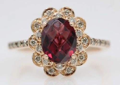 LEVIAN 14K ROSE GOLD RHODOLITE GARNET & DIAMOND RING SIZE 7 - 4.3 G (1 of 2)