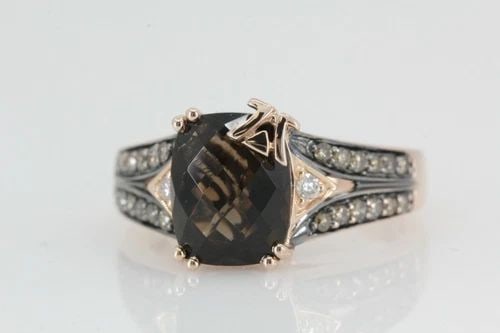 LEVIAN 14K ROSE GOLD 3.01 TCW SMOKY QUARTZ W/ CHOCOLATE & VANILLA DIAMONDS RING (1 of 2)