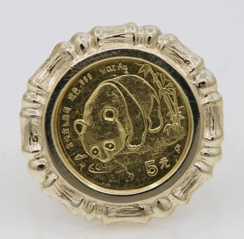 1987 1/20 OZ .999 GOLD CHINESE 5 YUAN PANDA COIN IN 14K YELLOW GOLD RING SZ 6.5 (1 of 2)