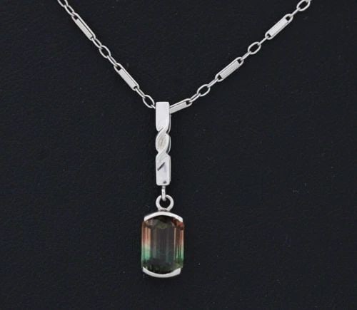 14K WHITE GOLD WATERMELON TOURMALINE 18" NECKLACE & EARRINGS SET 4.8 GRAMS (1 of 2)