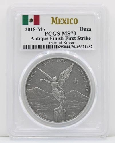 2018 MO MEXICO 1 OZ SILVER LIBERTAD ANTIQUE FINISH FIRST STRIKE PCGS MS70: 2018 MO MEXICO 1 OZ SILVER LIBERTAD ANTIQUE FINISH FIRST STRIKE PCGS MS70 Description 2018 MO Mexico 1 oz Silver Libertad Antique Finish First Strike PCGS MS70 "Four coins available. One coin per purc