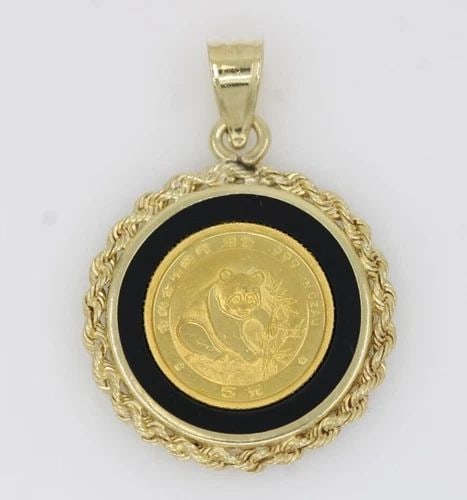 1988 1/20 OZ .999 GOLD CHINESE 5 YUAN PANDA COIN IN 14K YELLOW PENDANT: 1988 1/20 OZ .999 GOLD CHINESE 5 YUAN PANDA COIN IN 14K YELLOW PENDANT 1988 1/20 OZ .999 GOLD CHINESE 5 YUAN PANDA COIN IN 14K YELLOW PENDANT Description 1988 1/20 oz .999 Gold Chinese 5 Yuan Panda Co