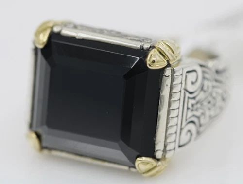 KONSTANTINO STERLING SILVER & 18K YELLOW GOLD ONYX SPARTA COCKTAIL RING SIZE 10 (1 of 2)