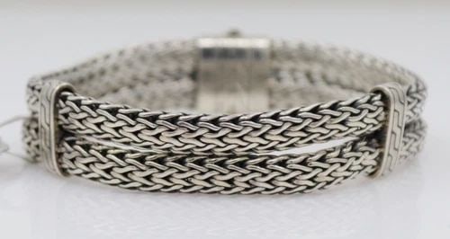 JOHN HARDY STERLING SILVER DOUBLE ROW CLASSIC CHAIN WOVEN BRACELET (1 of 2)