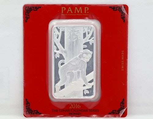 PAMP 2016 LUNAR CALENDAR SERIES YEAR OF THE MONKEY 100G .999 SILVER BAR (1 of 2)