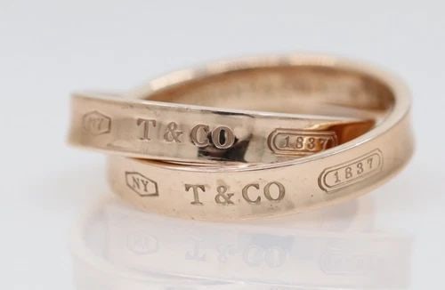 TIFFANY & CO. RUBEDO ROSE GOLD 1837 INTERLOCKING CIRCLES CONCAVE RINGS SIZE 5 (1 of 2)