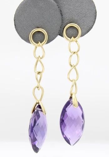 SONIA B. BITTON 14K YELLOW GOLD AMETHYST DANGLE EARRINGS 8.3 GRAMS: SONIA B. BITTON 14K YELLOW GOLD AMETHYST DANGLE EARRINGS 8.3 GRAMS SONIA B. BITTON 14K YELLOW GOLD AMETHYST DANGLE EARRINGS 8.3 GRAMS Description Sonia B. Bitton 14K Yellow Gold Amethyst Dangle Earrin