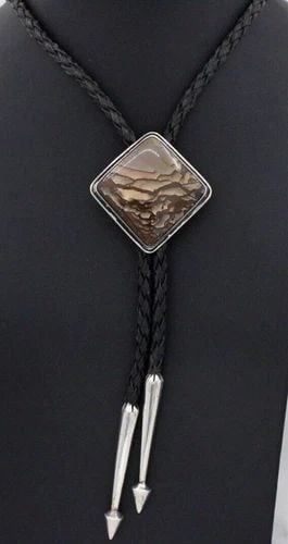 NAVAJO FRANK PATANIA JR STERLING SILVER DESCHUTES JASPER LEATHER BOLO TIE (1 of 2)