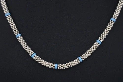 LAGOS STERLING SILVER BLUE CAVIAR CERAMIC BEADED STATION 5MM CAVIAR NECKLACE 18" (1 of 2)