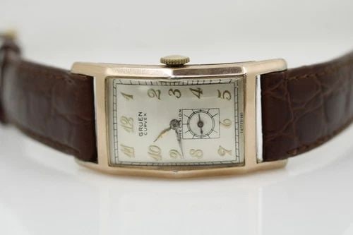 RARE GRUEN CURVEX PRECISION 10K GOLD FILLED RECTANGLE DIAL MANUAL WIND WATCH (1 of 2)