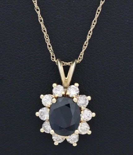 14K YELLOW GOLD OVAL BLUE SAPPHIRE & DIAMOND PENDANT W/ 18" CHAIN NECKLACE: 14K YELLOW GOLD OVAL BLUE SAPPHIRE & DIAMOND PENDANT W/ 18" CHAIN NECKLACE 14K YELLOW GOLD OVAL BLUE SAPPHIRE & DIAMOND PENDANT W/ 18" CHAIN NECKLACE Description 14K Yellow Gold Oval Blue Sapphire & D