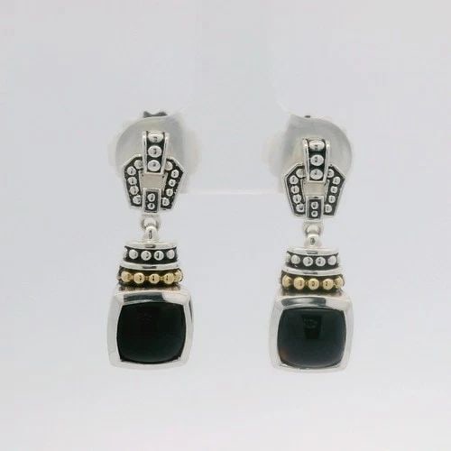 LAGOS STERLING SILVER & 18K YELLOW GOLD RITTENHOUSE BLACK ONYX DROP EARRINGS (1 of 2)