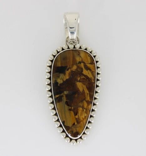 NAVAJO ARTIE YELLOWHORSE STERLING SILVER BROWN PIETERSITE 3" TRAPEZOID PENDANT (1 of 2)