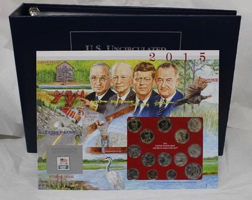 POSTAL COMMEMORATIVE SOCIETY U.S. MINT SETS 17 CARDS STAMPS W/ 207 COINS (1 of 2)