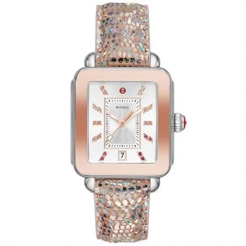 MICHELE DECO SPORT TWO-TONE STAINLESS STEEL IRIDESCENT LIZARD STRAP WATCH (1 of 2)